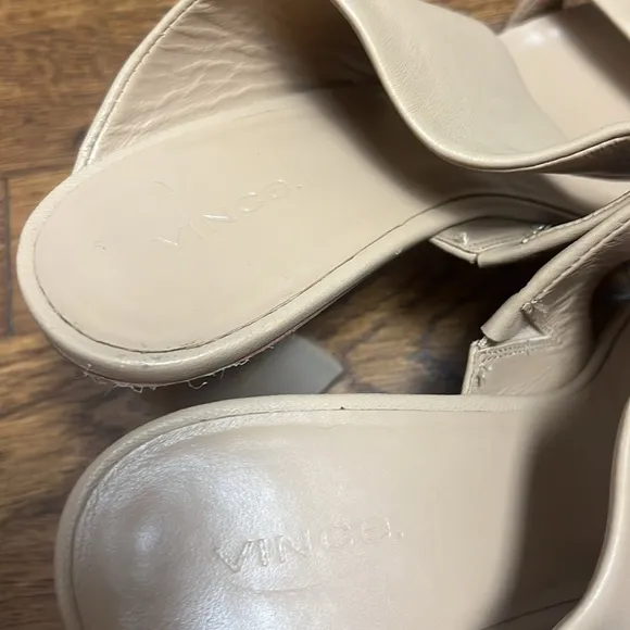 VINCE Nessia Block Heel Leather Sandals in Cappuccino Size 9
