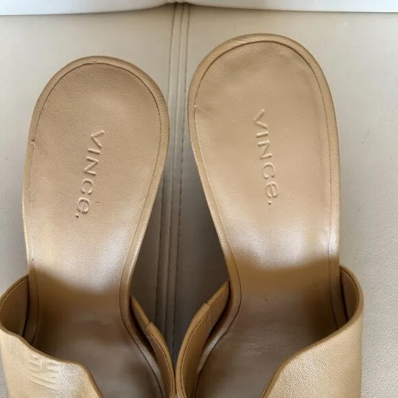 Vince Pia Leather Square Toe Stacked Wedge Heel Sandals in Blonde Size 8 New