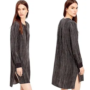 VINCE Pure Silk Black &amp; White Wavy Stripe High Low Popover Tunic Dress