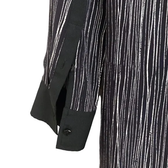 VINCE Pure Silk Black &amp; White Wavy Stripe High Low Popover Tunic Dress