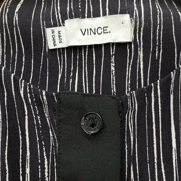 VINCE Pure Silk Black &amp; White Wavy Stripe High Low Popover Tunic Dress