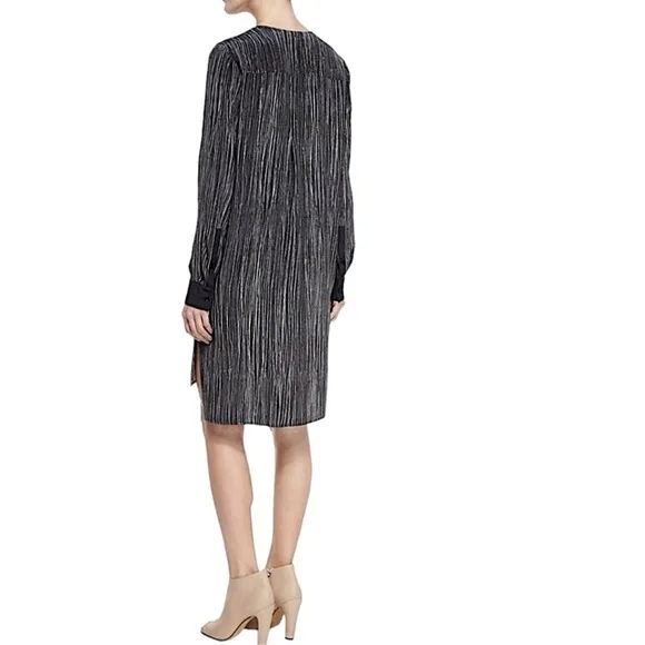 VINCE Pure Silk Black &amp; White Wavy Stripe High Low Popover Tunic Dress
