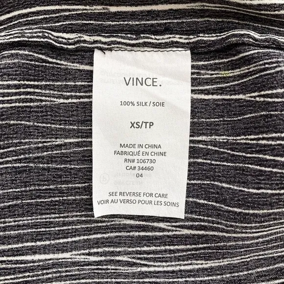 VINCE Pure Silk Black &amp; White Wavy Stripe High Low Popover Tunic Dress