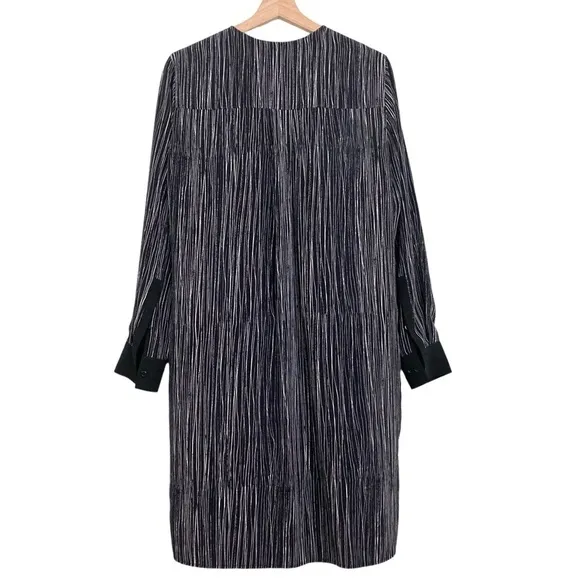VINCE Pure Silk Black &amp; White Wavy Stripe High Low Popover Tunic Dress