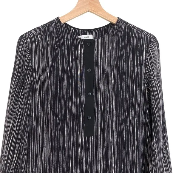 VINCE Pure Silk Black &amp; White Wavy Stripe High Low Popover Tunic Dress
