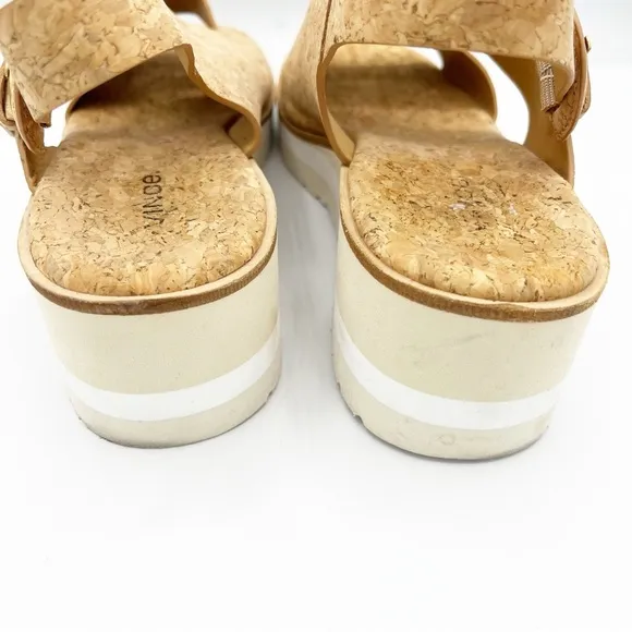 Vince Shelby Cork Wedge Heel Strap Sandals Tan 8.5