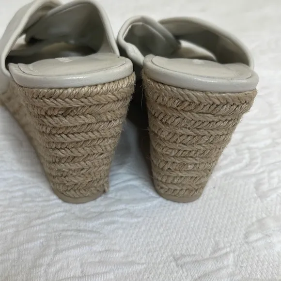 Vince Sylvia Wedge Espadrille Sandals Knotted Slip On Cream Leather Heel…