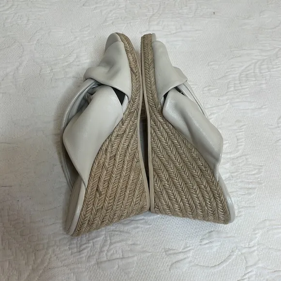 Vince Sylvia Wedge Espadrille Sandals Knotted Slip On Cream Leather Heel…