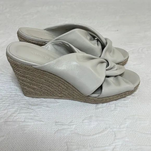Vince Sylvia Wedge Espadrille Sandals Knotted Slip On Cream Leather Heel…