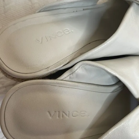 Vince Sylvia Wedge Espadrille Sandals Knotted Slip On Cream Leather Heel…