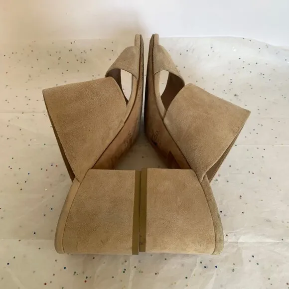 Vince Tan Suede Double Strap Benetta Slide Mule Block Heel Sandals - Size 8