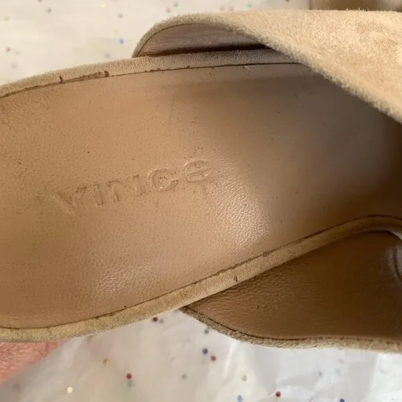 Vince Tan Suede Double Strap Benetta Slide Mule Block Heel Sandals - Size 8