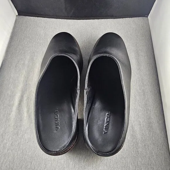Vince Women's Black Navina Leather Platform Clog Mule Shoes Size‎ 11