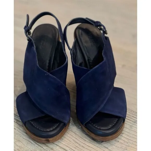 Vince Women's Helena Blue Suede Crisscross Slingback Sandals Size 8.5 Block Heel