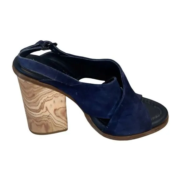 Vince Women's Helena Blue Suede Crisscross Slingback Sandals Size 8.5 Block Heel