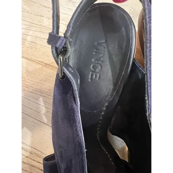 Vince Women's Helena Blue Suede Crisscross Slingback Sandals Size 8.5 Block Heel