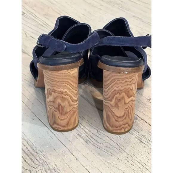 Vince Women's Helena Blue Suede Crisscross Slingback Sandals Size 8.5 Block Heel