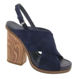 Vince Women's Helena Blue Suede Crisscross Slingback Sandals Size 8.5 Block Heel