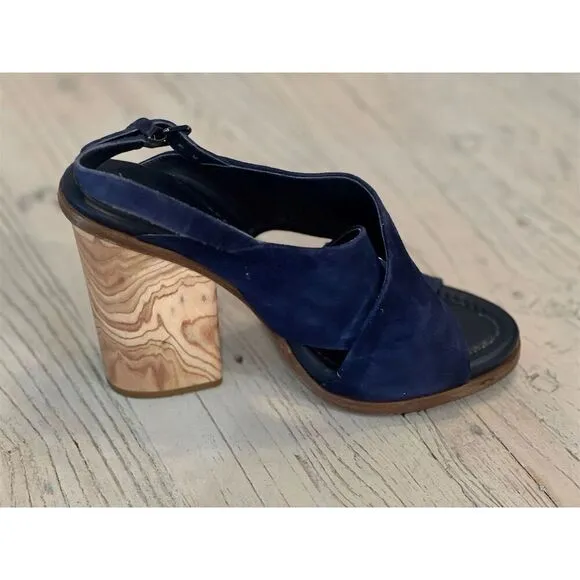 Vince Women's Helena Blue Suede Crisscross Slingback Sandals Size 8.5 Block Heel