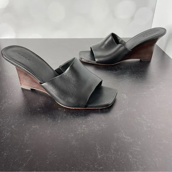 Vince Women's Pia Wedge Mule Sandals Black Sz 8.5