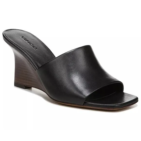 Vince Women's Pia Wedge Mule Sandals Black Sz 8.5