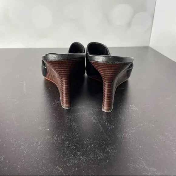 Vince Women's Pia Wedge Mule Sandals Black Sz 8.5