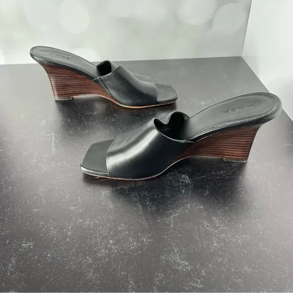 Vince Women's Pia Wedge Mule Sandals Black Sz 8.5