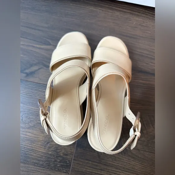 Vince Women’s Roma Leather Wedge Sandals Macadamia Beige (Size 8.5)
