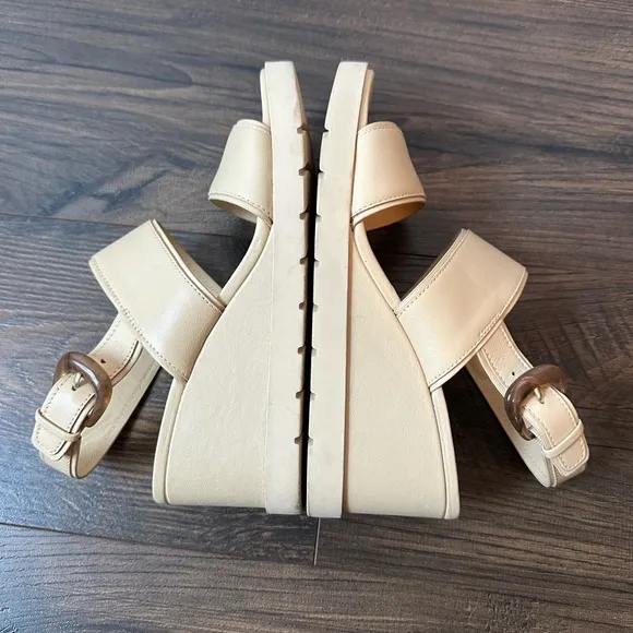 Vince Women’s Roma Leather Wedge Sandals Macadamia Beige (Size 8.5)