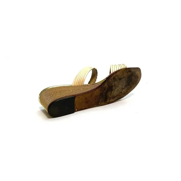 Vintage 1970s ivory leather strapped wedge disco sandals