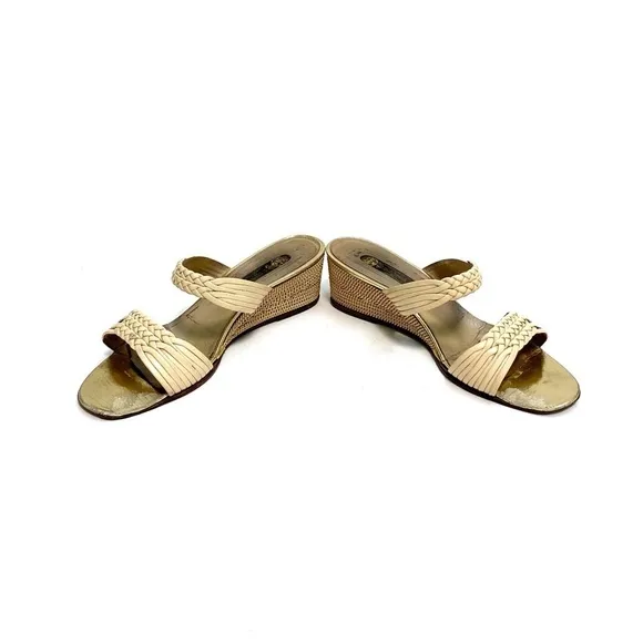 Vintage 1970s ivory leather strapped wedge disco sandals