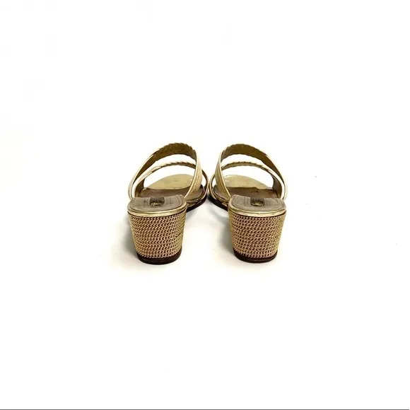 Vintage 1970s ivory leather strapped wedge disco sandals