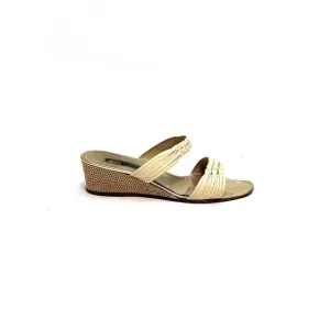 Vintage 1970s ivory leather strapped wedge disco sandals