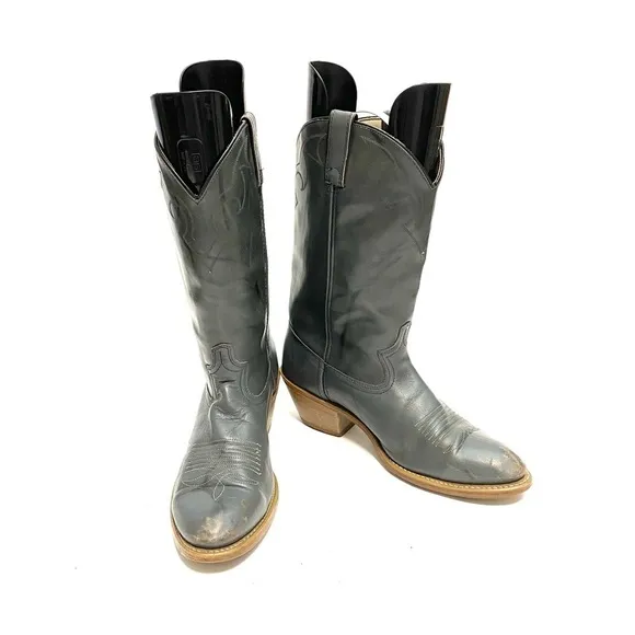 Vintage 1970s mens gray marbled leather western cowboy boots