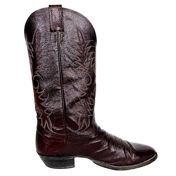 VINTAGE 90’s Nocona Black Cherry Pig Leather Western Cowboy Boots 3011-30-403