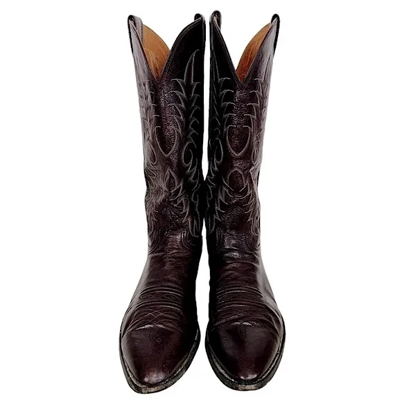 VINTAGE 90’s Nocona Black Cherry Pig Leather Western Cowboy Boots 3011-30-403