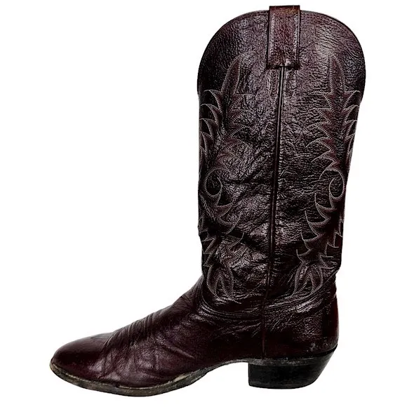 VINTAGE 90’s Nocona Black Cherry Pig Leather Western Cowboy Boots 3011-30-403