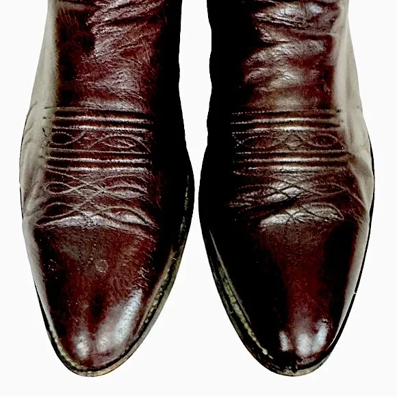 VINTAGE 90’s Nocona Black Cherry Pig Leather Western Cowboy Boots 3011-30-403