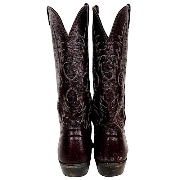 VINTAGE 90’s Nocona Black Cherry Pig Leather Western Cowboy Boots 3011-30-403