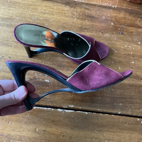 Vintage Andrew Geller Suede Peep Toe Heels Pumps Purple Bordeaux Sz 8 Greece