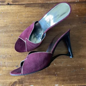 Vintage Andrew Geller Suede Peep Toe Heels Pumps Purple Bordeaux Sz 8 Greece
