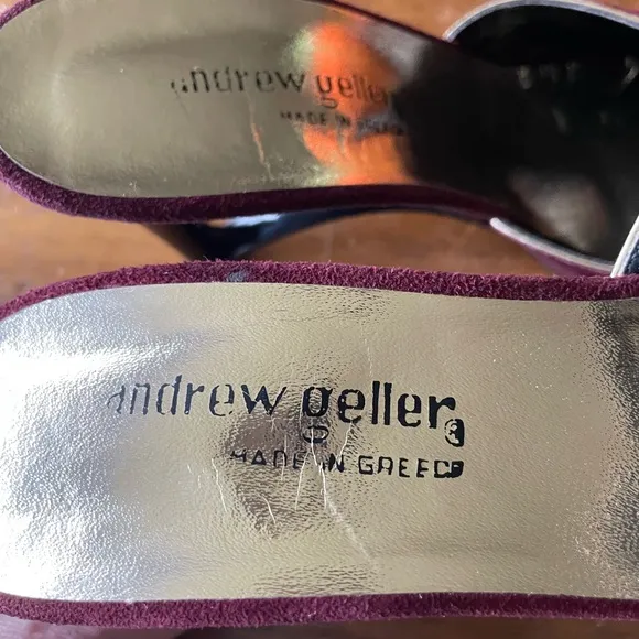 Vintage Andrew Geller Suede Peep Toe Heels Pumps Purple Bordeaux Sz 8 Greece