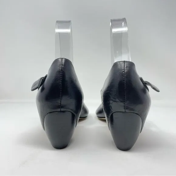 Vintage Black Leather Sandals Small Heel 6.5