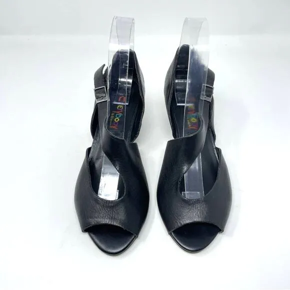 Vintage Black Leather Sandals Small Heel 6.5