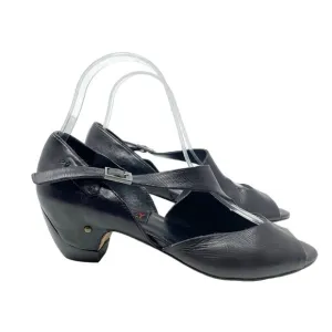 Vintage Black Leather Sandals Small Heel 6.5