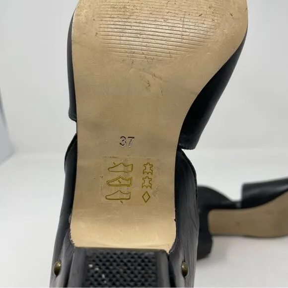 Vintage Black Leather Sandals Small Heel 6.5