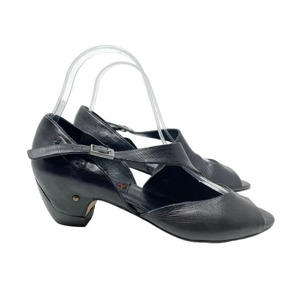 Vintage Black Leather Sandals Small Heel 6.5
