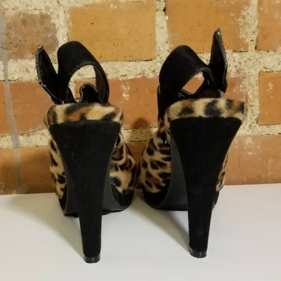 VINTAGE CHEETAH FAUX FUR HEELS SEXY PIN UP RETRO ANIMAL PRINT LEOPARD PLATFORMS