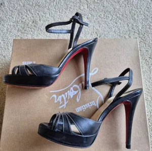 Vintage Christian Louboutin Black Leather Ankle Strap High Heel Sandal Size 35.5