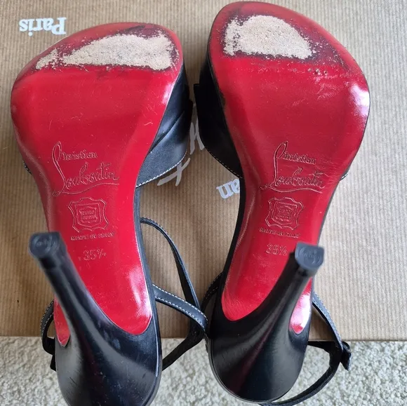 Vintage Christian Louboutin Black Leather Ankle Strap High Heel Sandal Size 35.5